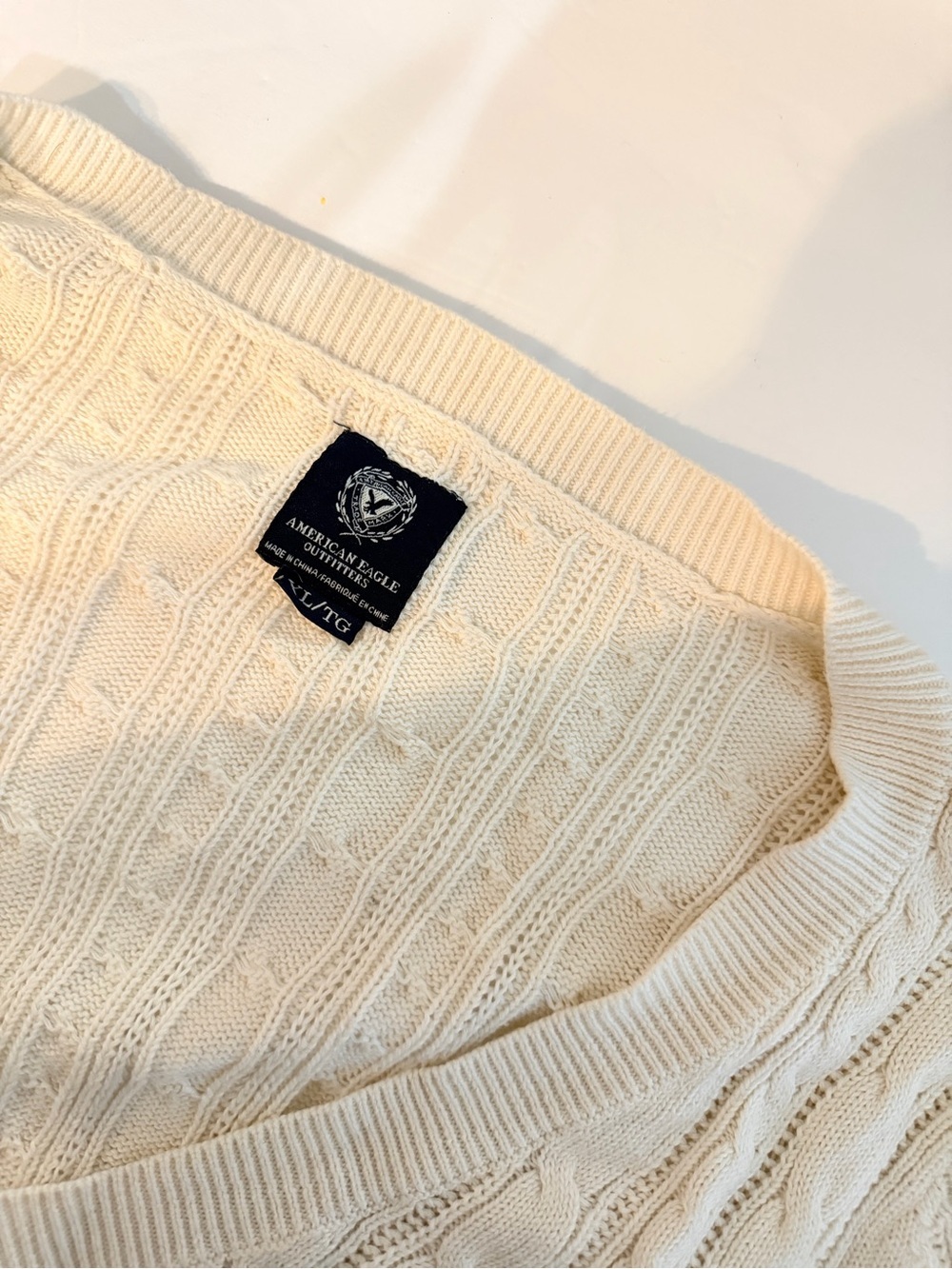 American Eagle Cable Knit Tunic Sweater Size XL Cream V-Neck Bella Swan Y2K
